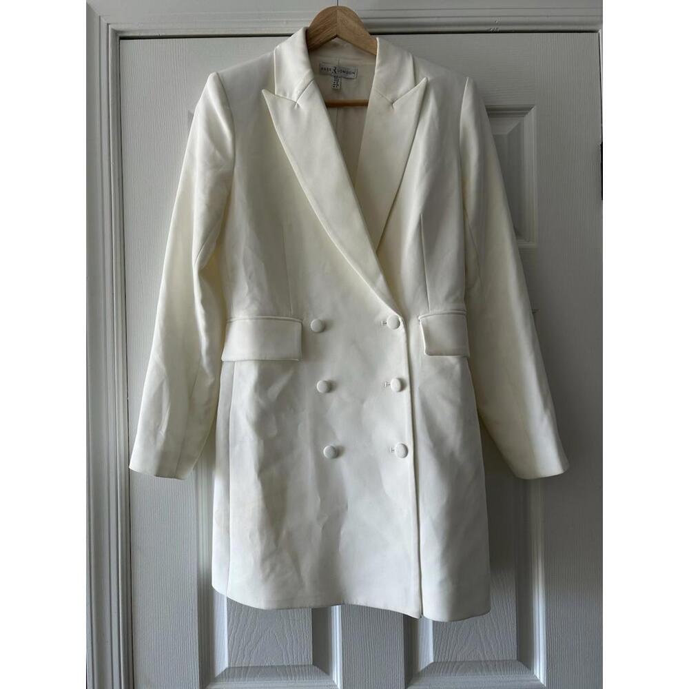 Rare London Women Off White Peak-Lapel Long-Sleeve Blazer Sheath Dress Sz 4